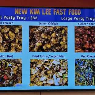 Party tray menu