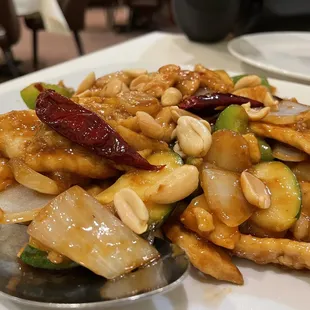 Kung pao chicken had white meat, al dente veggies, and the flavors were perfection