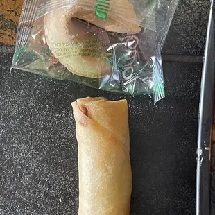 Comes with a tiny veggie egg roll and fortune cookie