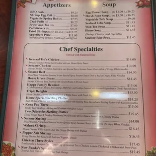 Updated menu photos with new prices