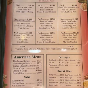 Updated menu photos with new prices