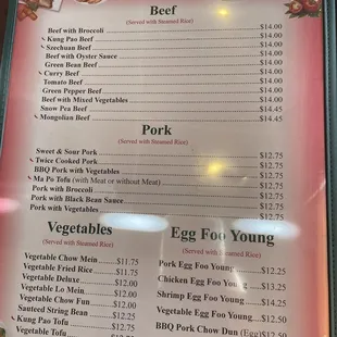 Updated menu photos with new prices