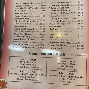 Updated menu photos with new prices