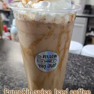 Pumpkin spice iced coffee 24 grams protein  Super free syrup