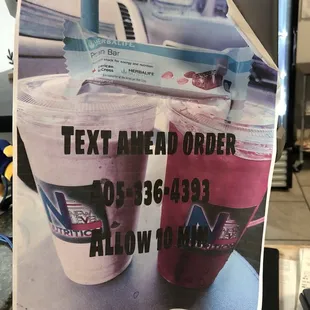 New Level Nutrition:  Text ahead orders