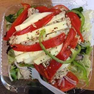 Tuna salad with cheese and roasted peppers