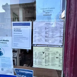 Menus and notices on the window