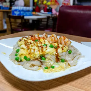 Runny egg with shrimp chow fun $12.50