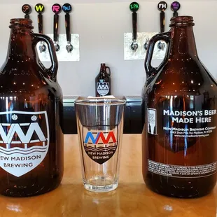 Growlers, pints and flights served at the brewery. Kegs are available, too!