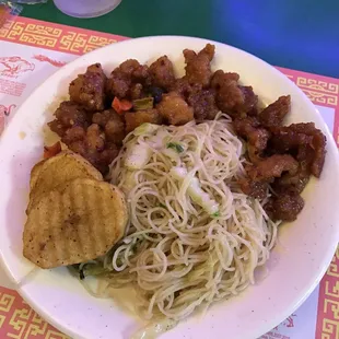 a plate of chinese food