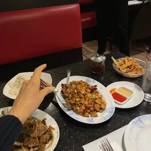 a table with plates of food