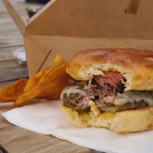 I had the brisket smash burger. Ridiculously good! The red chile chips were delicious.  Food was fast and felt like a steal for 15 bucks