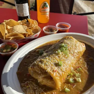 4. Green Chile Pork Burrito Combination Platter