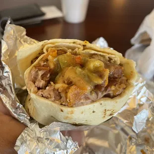 Chicharron burrito with green chili.