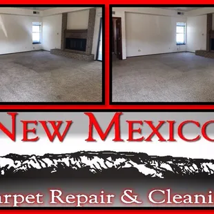 Before and after of a carpet cleaning job by New Mexico Carpet Repair and Cleaning.