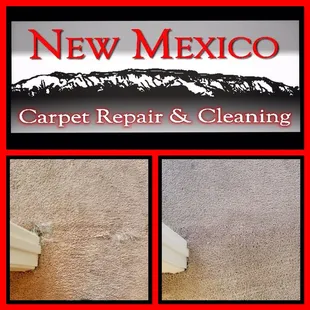 Before and after photos of a repair by New Mexico Carpet Repair and Cleaning.