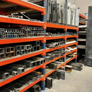 Metal racks in warehouse. Stop in and shop! Making your own #metalart, or project? #metalsupply Check us out!