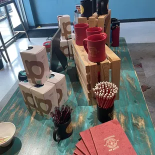 a table with a variety of items