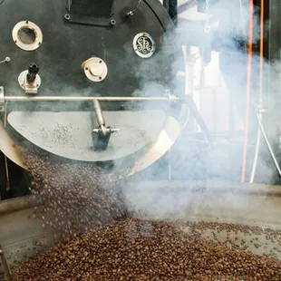 Roasting a batch of our piñon coffee: a multi-bean blend