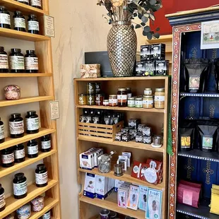 shelves of various products