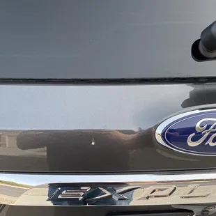 Small but deep gouge. This is by no means a chip that can be waxed and buffed.