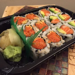 Salmon Avocado Roll and Spicy Tuna Crunch Roll