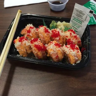 Charming salmon roll. Yummy.