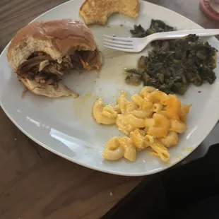 Pulled Pork, Turnip Greens, Mac n Cheese