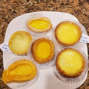 Egg tart sampling from several Chinatown spots including Eastern Bakery.