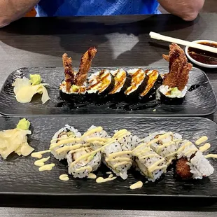 Mexican roll, spiced tuna roll, soft shell crab,