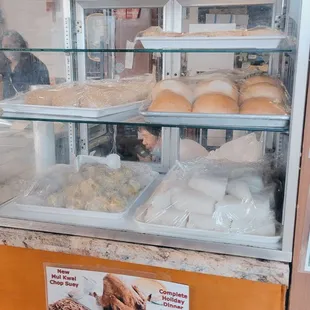 a display case full of food