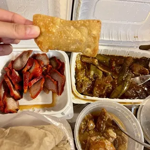 Char siu, spicy pork eggplant, sweet sour spare ribs, gau gee