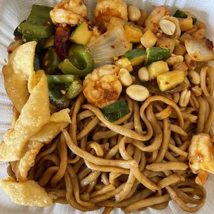 Kung pao prawns lunch w/chow mein