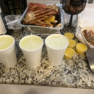 Large lemonades, Large Seafood Boil and Blue Crab