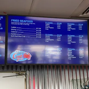Fried seafood menu
