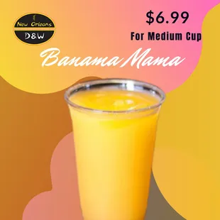 This drink blends the flavor of Banana, Pine Colada, Peach and Orange.