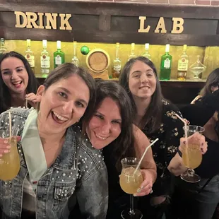 Happy Bride and her tribe in mixology class