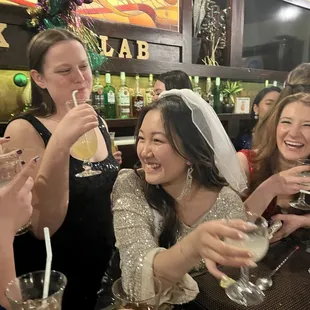 Bride squad enjoying cocktail class