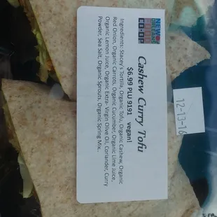 Vegan cashew curry tofu wrap