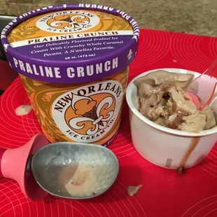 Easily scoops and eat it quick or it will melt-good thing it is in a bowl!