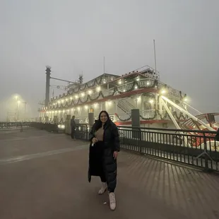 In the front of the steamboat before dinner