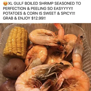 Boiled shrimp with potato & Corn