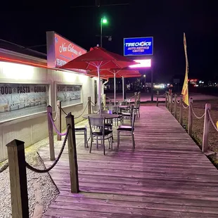 A couple of outdoor tables.