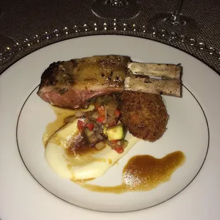 Main entree, lamb two ways,  rack and croquette