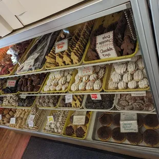 a variety of donuts on display