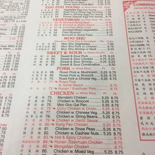 the menu of the restaurant