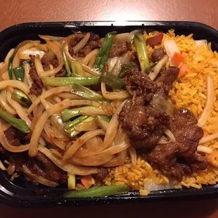 Monogolian beef with fried rice. Really good. 8.5/10. Would totally get again.