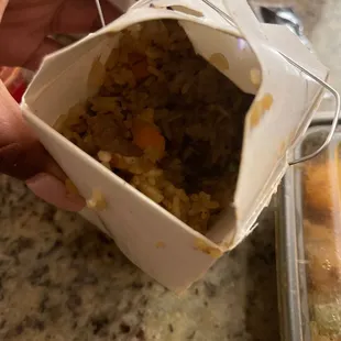 a person holding a bag of food