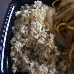 This is supposed to be fried rice!! Looks like white rice and tastes like burnt white rice!! DISGUSTING OLACE DO NOT EAT THERE!!