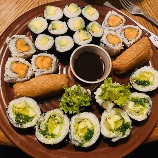 Assorted veggie rolls and inari tofu